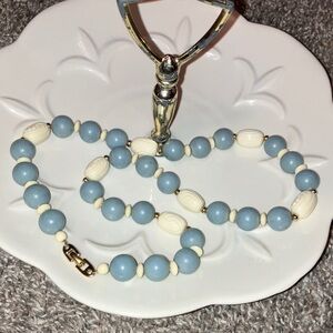 Napier Blue & Cream Textured Hand Beaded Necklace 20” Vintage
